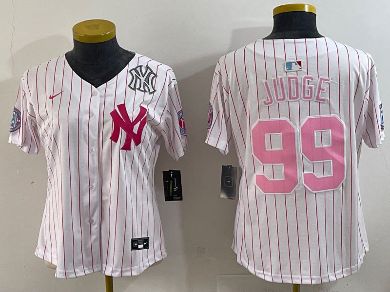 Women 2025 New York Yankees #99 Judge White Stripe Joint Name Nike MLB Jersey style 6205
